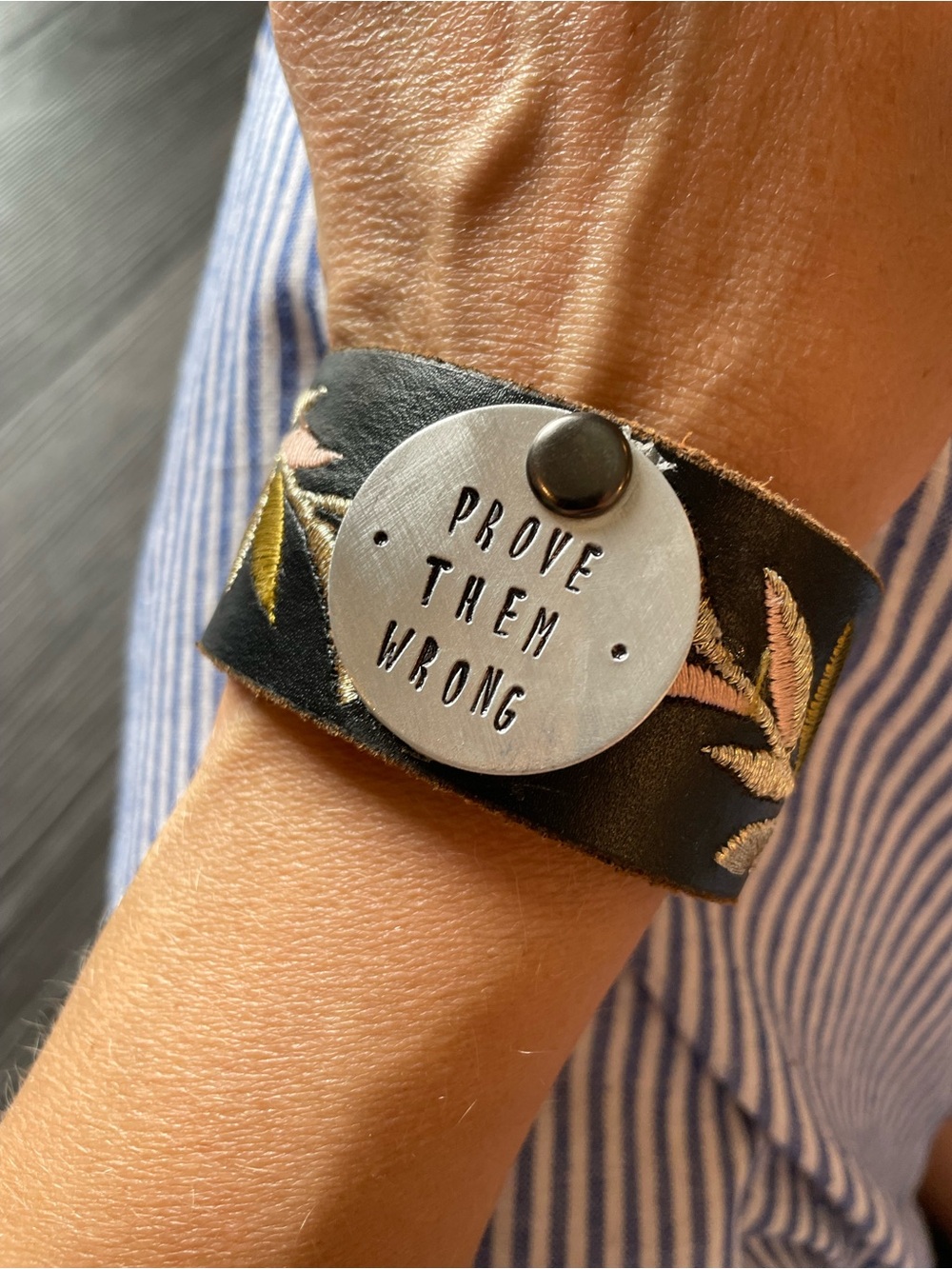 'Prove Them Wrong' Black Leather Statement Bracelet